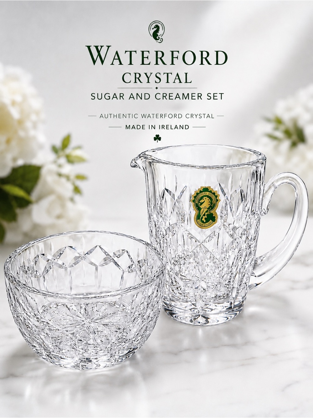 Waterford Crystal, Hand Made in Ireland, Creamer & Open Sugar Bowl | 2-Piece Set